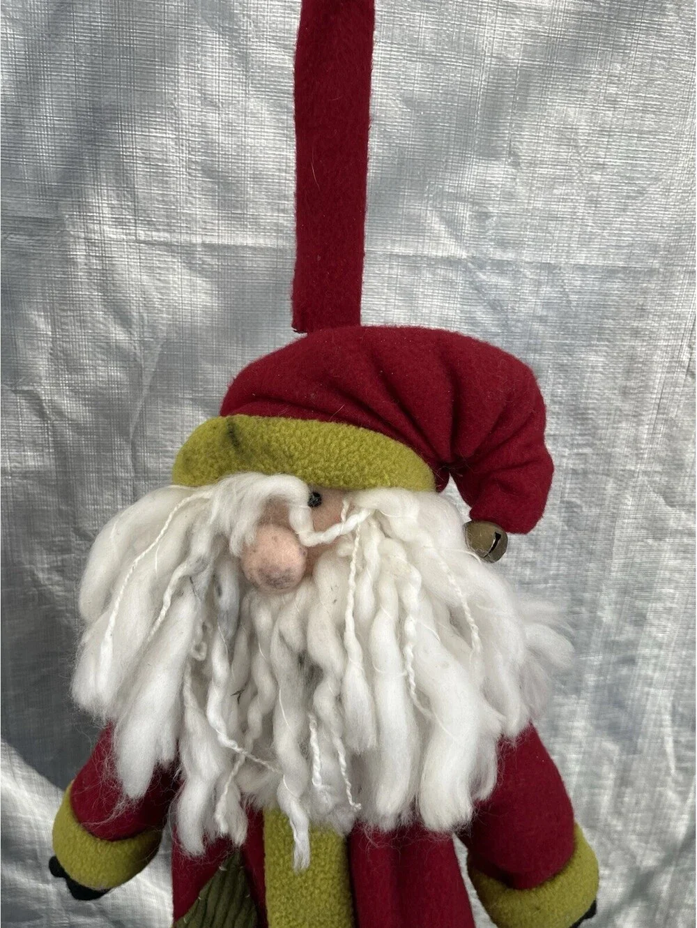 Vintage Handcrafted Santa Claus St Nick Figure On A Stick Hanging Decor